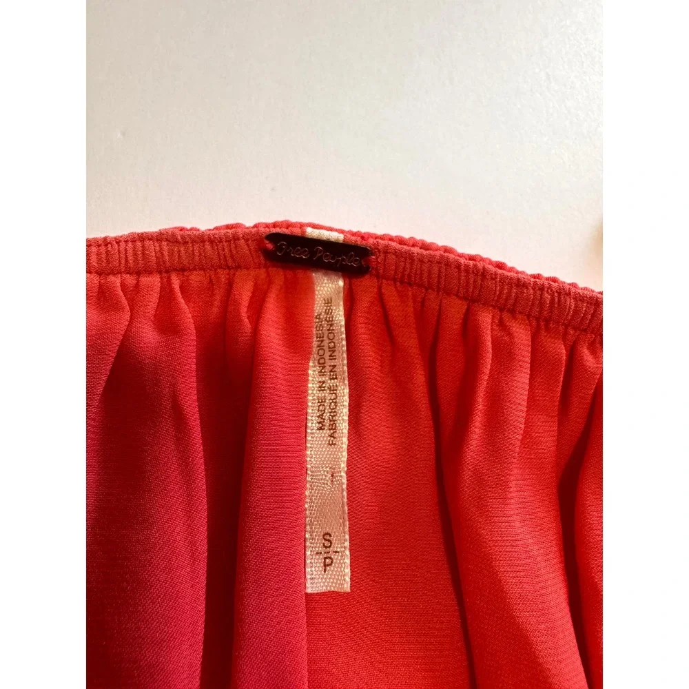 Free People Coral Off Shoulder Button Front Boho Blouse Long Sleeve Small